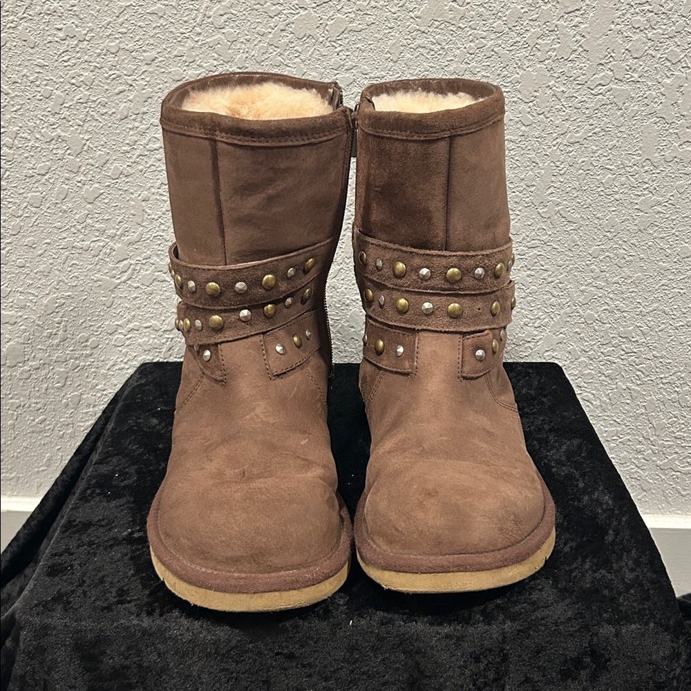 UGG Brown Suede Studded Shearling-Lined Winter Boots